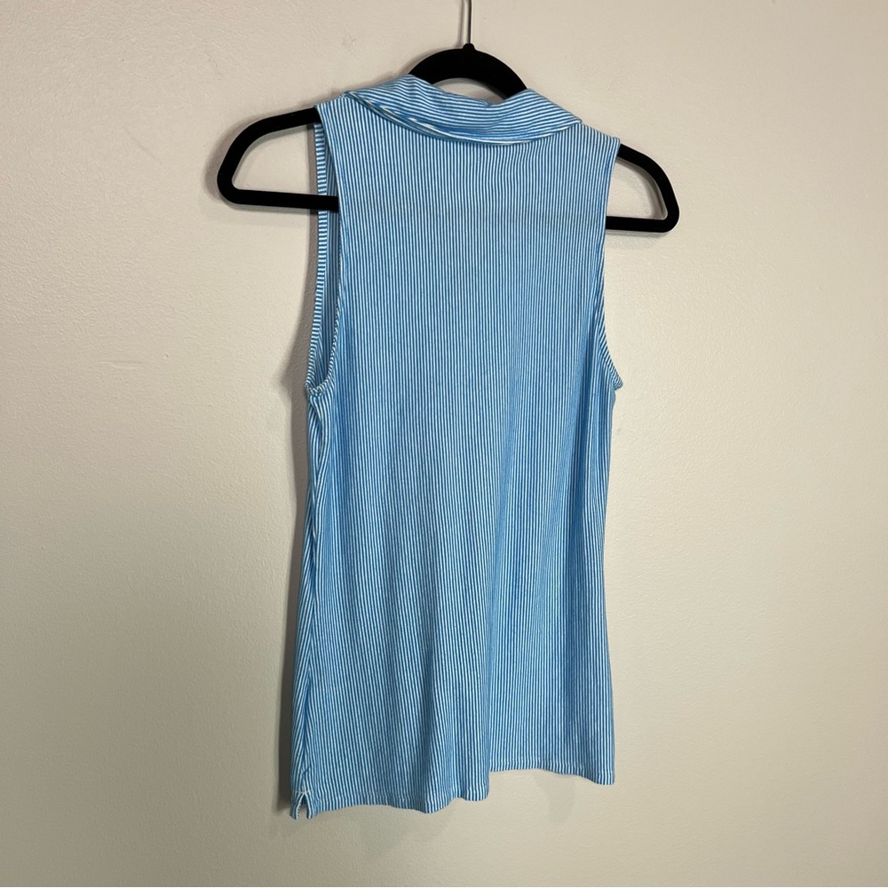 LILLY PULITZER Blue and White Striped Sleeveless Ruffled Collared Drew Polo - Picture 8 of 12